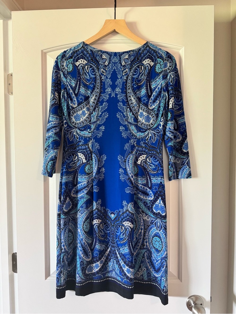London Times Blue Paisley Sheath Dress Size 4 | 3/4 Sleeve Career Office - Picture 5 of 6